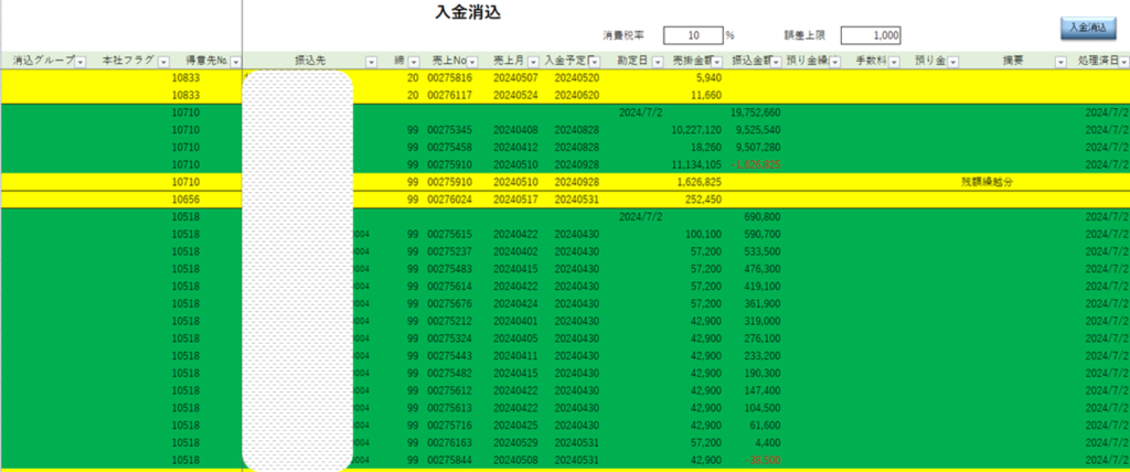 入金消込処理の自動化（Excelで実現）